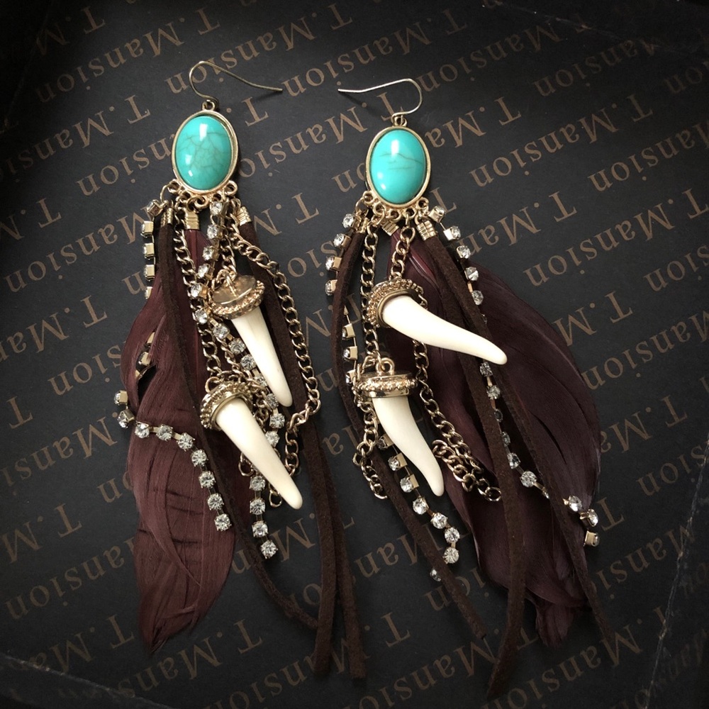 Stunning turquoise cabochon rhinestone earrings